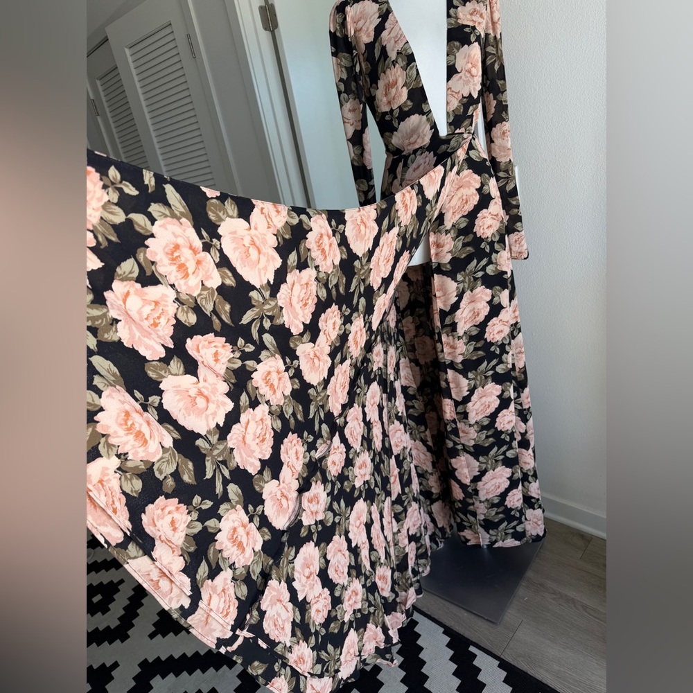 Reformation Black Maxi Dress with Pink Floral Print - Picture 6 of 11